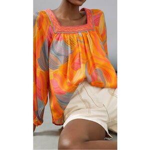 Anthropologie Multicolor Blouse with Orange and Pink Accents